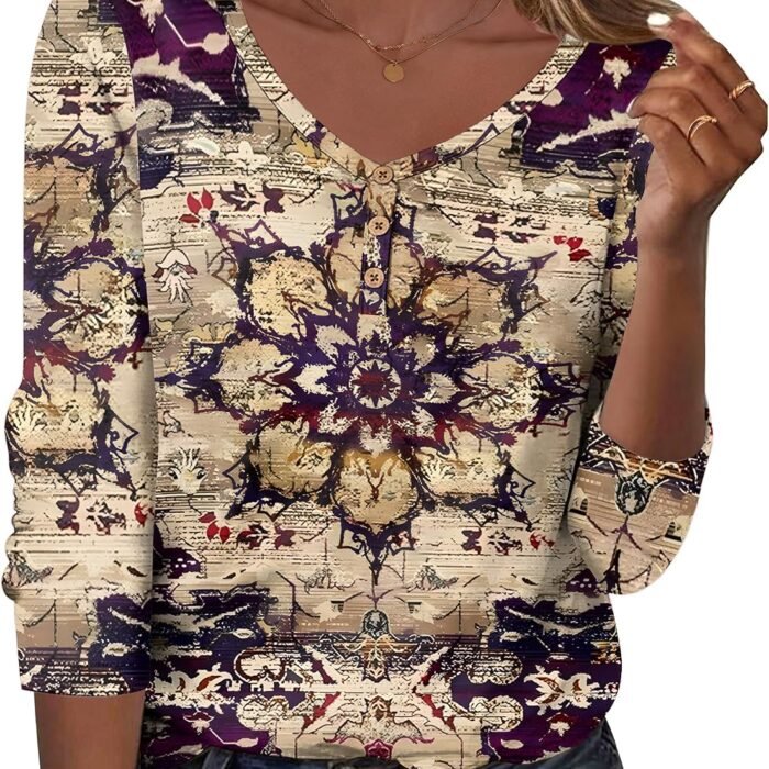 Women Tops Loose Fit Long Sleeve V Neck T Shirts Business Casual Blouses Dressy Fall Fashion Work Clothes Multicolor-mz857
