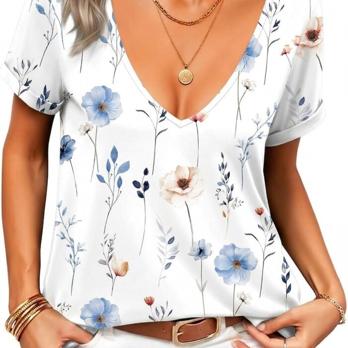 Sexy Tops for Women Deep V Neck Shirts Summer Low Cut Top Short Sleeve Tshirts Trendy Clothes Fashion Clothing Bf290 Boho