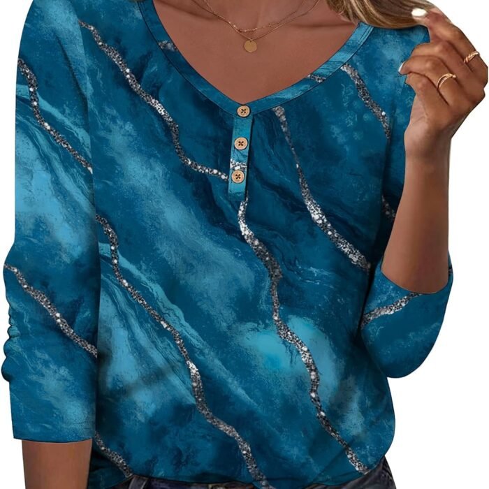 Women Tops Loose Fit Long Sleeve V Neck T Shirts Business Casual Blouses Dressy Fall Fashion Work Clothes Floral Green-cx287