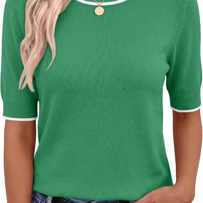 Women Short Sleeve Sweater Summer Crew Neck Dressy Casual Tops | Womens Summer Tops Crew Neck Lightweight Pullover Sweaters Loose Dressy Casual Blouse Basic Clothes Fashion Trendy Green