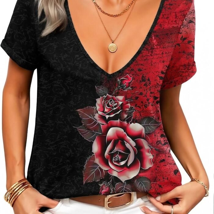 Sexy Tops for Women Deep V Neck Shirts Summer Low Cut Top Short Sleeve Tshirts Trendy Clothes Fashion Clothing Bf309