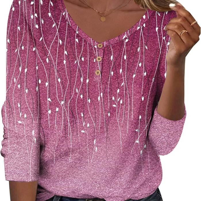 Women Tops Loose Fit Long Sleeve V Neck T Shirts Business Casual Blouses Dressy Fall Fashion Work Clothes Purple Leave-xh370