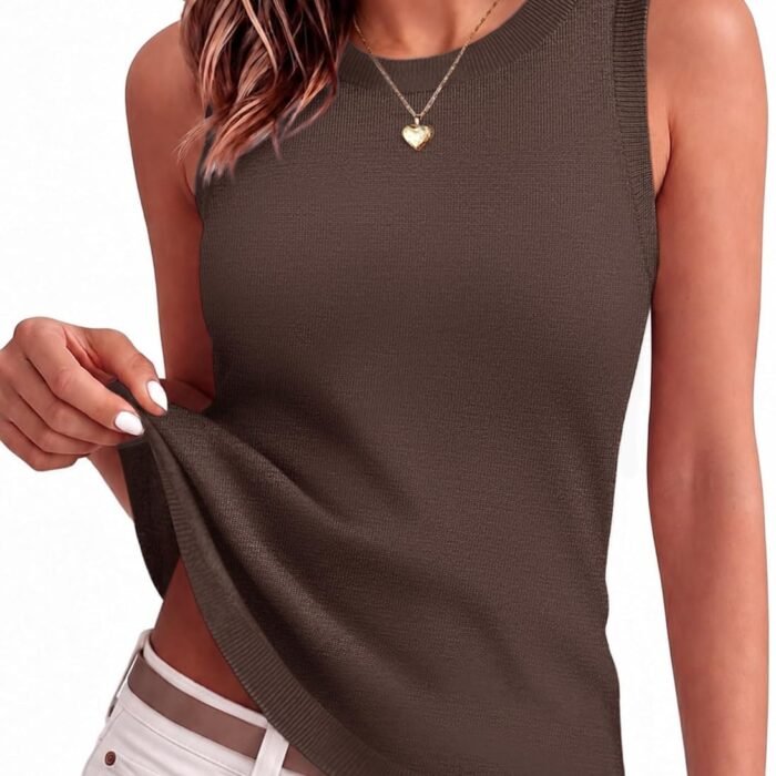Tank Top for Women 2026 Loose Fit Casual Knit Fall Sweaters | Cute Crew Neck Tank Tops,Women Sleeveless Ribbed Blouse,Early Fall Fashion,Autumn Clothing,Business Casual Outfits Coffee