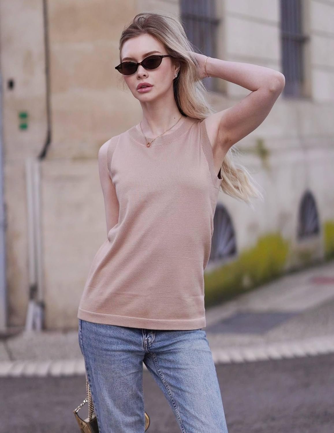 Tank Top for Women 2026 Loose Fit Casual Knit Fall Sweaters | Cute Crew Neck Tank Tops,Women Sleeveless Ribbed Blouse,Early Fall Fashion,Autumn Clothing,Business Casual Outfits Khaki - Image 3