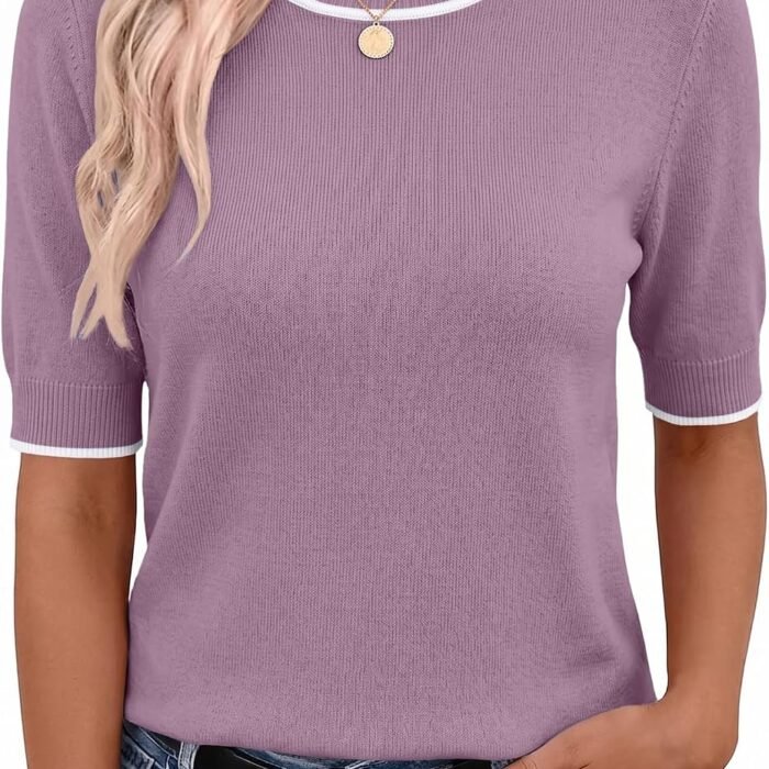 Women Short Sleeve Sweater Summer Crew Neck Dressy Casual Tops | Womens Summer Tops Crew Neck Lightweight Pullover Sweaters Loose Dressy Casual Blouse Basic Clothes Fashion Trendy Purple
