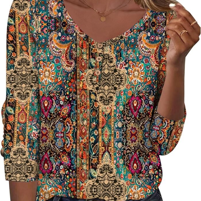 Women Tops Loose Fit Long Sleeve V Neck T Shirts Business Casual Blouses Dressy Fall Fashion Work Clothes Multicolor-mz721