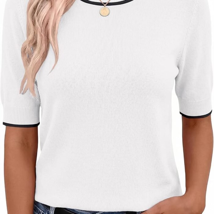 Women Short Sleeve Sweater Summer Crew Neck Dressy Casual Tops | Womens Summer Tops Crew Neck Lightweight Pullover Sweaters Loose Dressy Casual Blouse Basic Clothes Fashion Trendy White